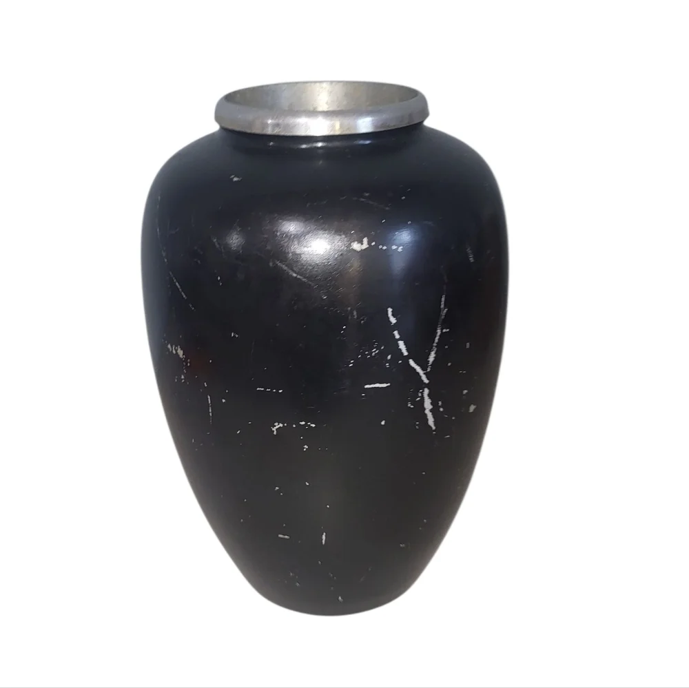 Vintage Japanese Damascene Vase with Eagle and Moon Motif